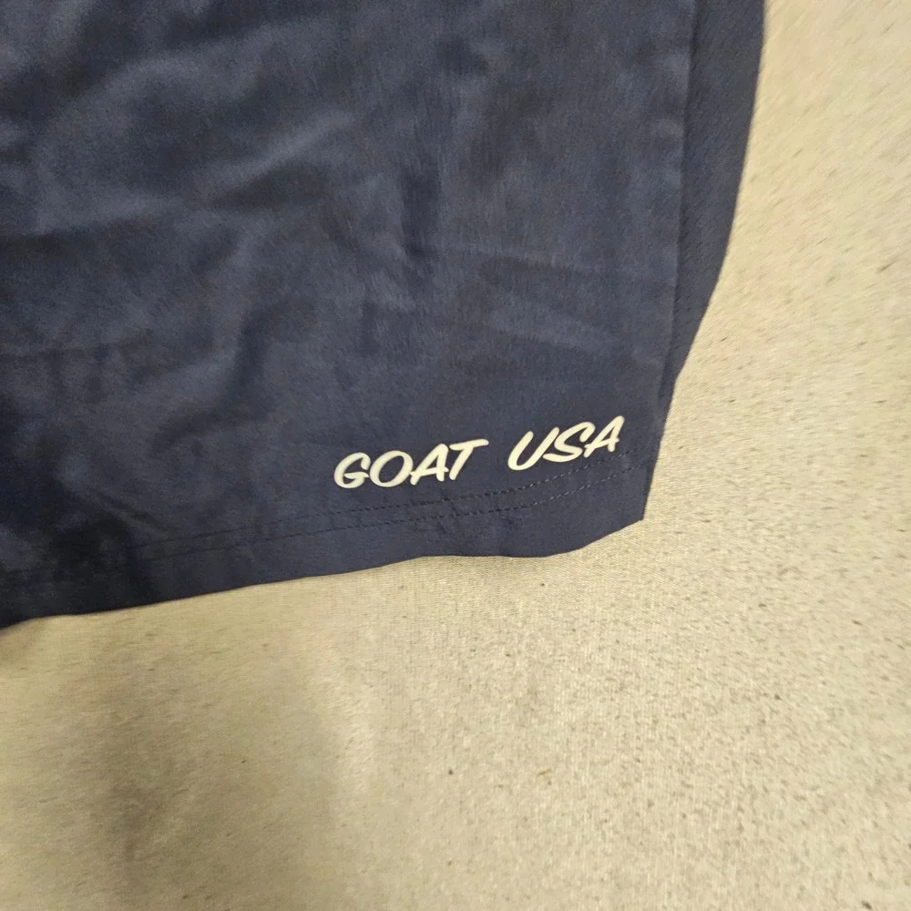 Goat USA Mens Athletic Shorts Navy Blue American Flag Patriotic Logo Large 5in